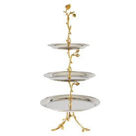 Golden Vine Hammered Stainless Steel Three-Tier Serving Tray