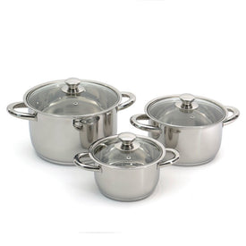 Essentials Prima 18/10 Stainless Steel Cookware Six-Piece Set with Silver Handles