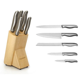 Essentials Stainless Steel Knives Six-Piece Set with Block