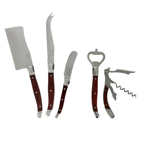 Laguiole Cheese Knife and Wine Opener Five-Piece Set with Pakkawood Handles