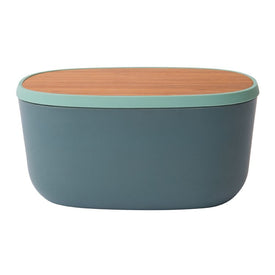 Leo 12.5" Bamboo Bread Box with Cutting Board Grey and Mint