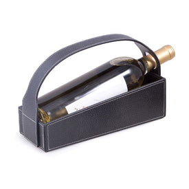 Pebbled Leather Single-Bottle Wine Cradle - Black