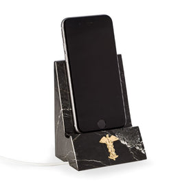 Black Zebra Marble Phone/Tablet Cradle w/ Pass-Thru Hole for Charging Cable and Medical Emblem