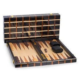 Art Deco Design 21" Backgammon Set with Multi-Color Wood Inlay and Brass Hardware