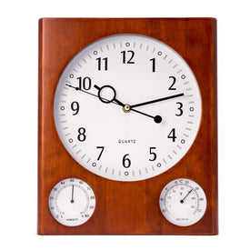 Wood Wall Clock with Thermometer and Hygrometer - Cherry
