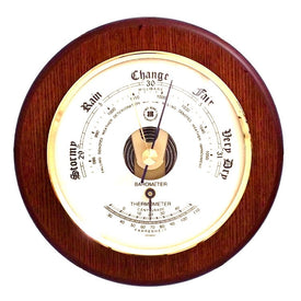 5" Cherry Wood Barometer and Thermometer with Brass Bezel