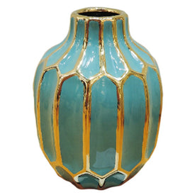 8" Turquoise/Gold Ceramic Vase