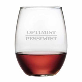 Optimist/Pessimist 21 oz Stemless Red Wine Glasses Set of 4