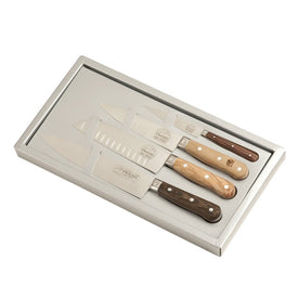 Jean Dubost Laguiole Four Kitchen Knives Set with Mixed Wood Handles in Gift Box