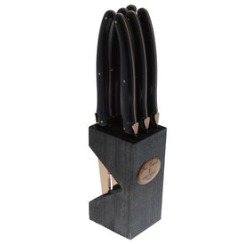 Jean Dubost Laguiole New Age Six-Piece Steak Knives with Black and Copper Handles in Block