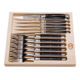 Jean Dubost Laguiole Twelve-Piece Cutlery Set with Black Handles