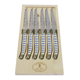 Jean Dubost Laguiole Mariniere Collection Six Steak Knives in Wood Box