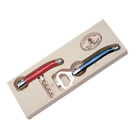 Jean Dubost Laguiole Red and Blue Corkscrew and Bottle Opener Set