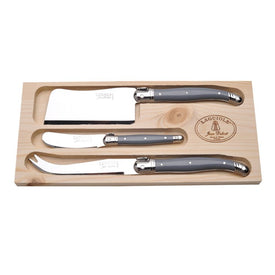 Jean Dubost Laguiole Three-Piece Cheese Knife Set with Gray Handles