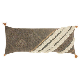 Mina Victory Life Styles Diagonal Metallic Texture Boho Gray 16" x 33" Throw Pillow