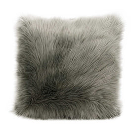 Mina Victory Fur Remen Poly Faux Fur Silver/Gray 22" x 22" Throw Pillow