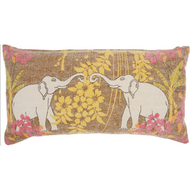 Mina Victory Life Styles Lucky Elephants Multi-Color 16" x 32" Throw Pillow