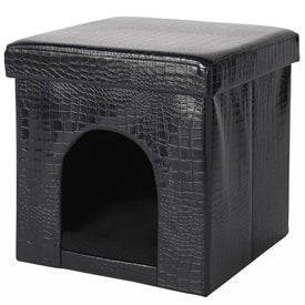 Mina Victory Pet Beds Black Crocodile15" x 15" x 15" Pet Cube