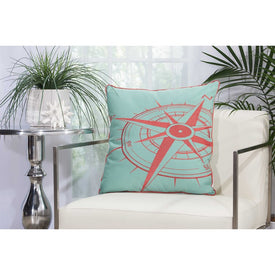 Mina Victory Embellished Compass Aqua/Coral 20" x 20" Outdoor Throw Pillow