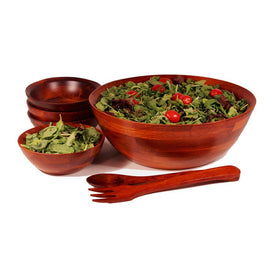 Chiang Mai 10" Seven-Piece Wood Salad Bowl Set with Pair of Servers