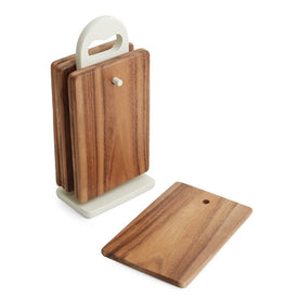 Seven-Piece Rectangular Wood Serving Board Set with White Stand