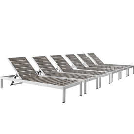 Shore Outdoor Patio Aluminum Chaise Lounge Chairs Set of 6