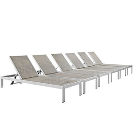 Shore Outdoor Patio Aluminum/Wicker Rattan Chaise Lounge Chairs Set of 6