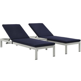 Shore Three-Piece Outdoor Patio Aluminum Chaise Lounge Set with Cushions
