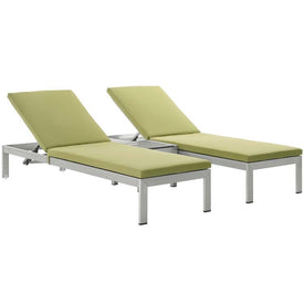 Shore Three-Piece Outdoor Patio Aluminum Chaise Lounge Set with Cushions