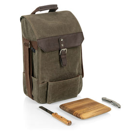 Two-Bottle Insulated Wine and Cheese Cooler Bag, Khaki Waxed Canvas