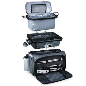 Vulcan Portable Propane Grill and Cooler Tote with Trolley, Black with Gray and Silver