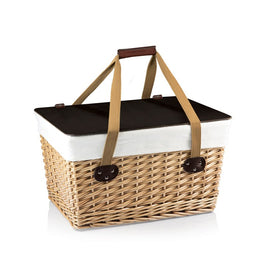 Canasta Grande Wicker Basket, Natural Willow with Brown Lid and Tan Lining