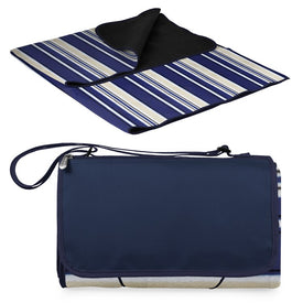 Blanket Tote Outdoor Picnic Blanket, Blue Stripes and Navy with Black Liner