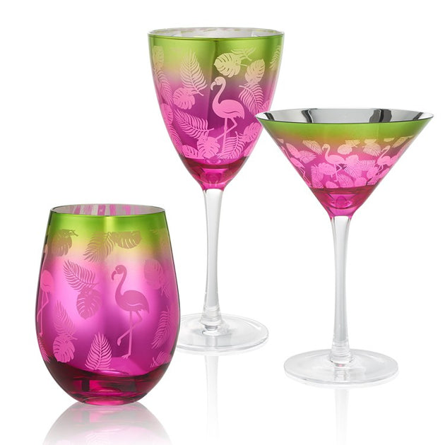 Shop Flamingo Stemless Wine Glass - Set of 4 For Your Coastal Home