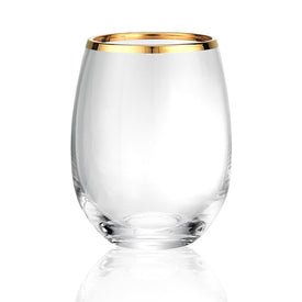 Gold Band 15 Oz Stemless Wine Glasses Set of 4