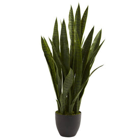 35" Faux Sansevieria with Black Planter