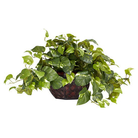 15" Faux Pothos with Decorative Planter