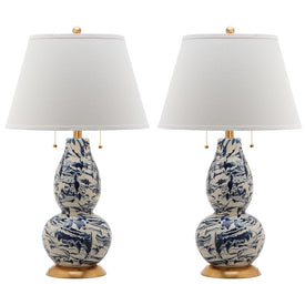 Color Swirls Four-Light Glass Table Lamps Set of 2 - Navy/White