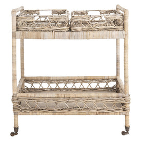 Ambrose Two-Tier Rattan Bar Cart - Gray Wash/Antique Brass