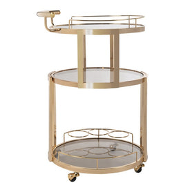 Rio Three-Tier Round Bar Cart And Wine Rack - Gold/Tinted Glass
