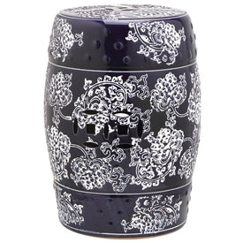 Midnight Flower Garden Stool - Navy/White