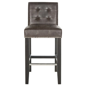 Thompson 23.9" Leather Counter Stool with Silver Nailheads - Antique Brown/Espresso