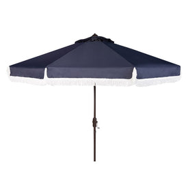 Milan Fringe 9 Ft Crank Outdoor Push Button Tilt Umbrella - Navy/White