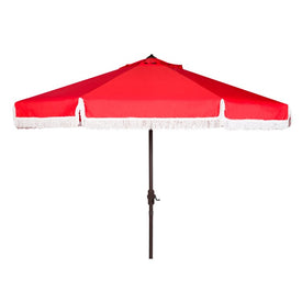 Milan Fringe 9 Ft Crank Outdoor Push Button Tilt Umbrella - Red/White