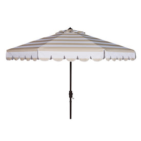 Maui Single Scallop Striped 9 Ft Crank Push Button Tilt Umbrella - Beige/White