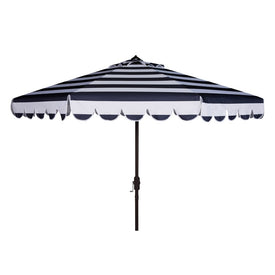 Maui Single Scallop Striped 9 Ft Crank Push Button Tilt Umbrella - Navy/White