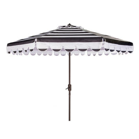 Maui Single Scallop Striped 9 Ft Crank Push Button Tilt Umbrella - Black/White
