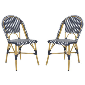 Salcha Indoor/Outdoor French Bistro Stacking Side Chairs Set of 2 - Navy/White/Light Brown