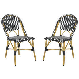 Salcha Indoor/Outdoor French Bistro Stacking Side Chairs Set of 2 - Black/White/Light Brown