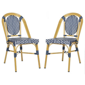Lenda French Stackable Bistro Chairs Set of 2 - Navy/White/Brown Frame